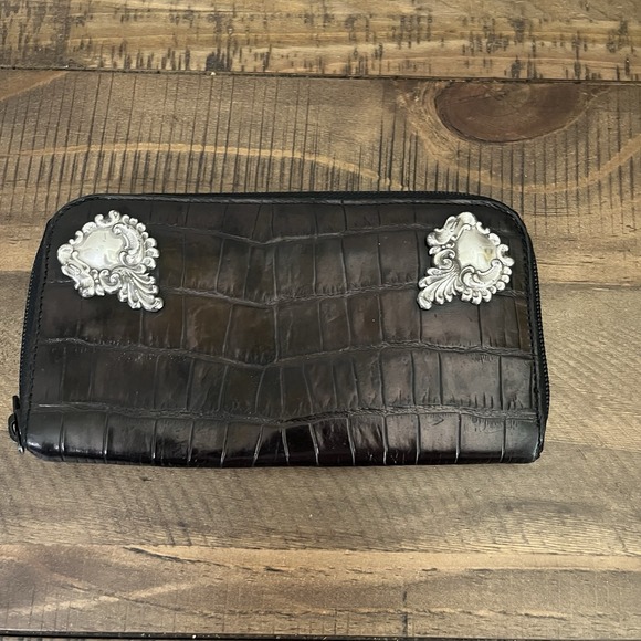 Brighton Wallet Croc Pattern Pebbled Leather Zip Around organizer‎ Vintage - Picture 1 of 7